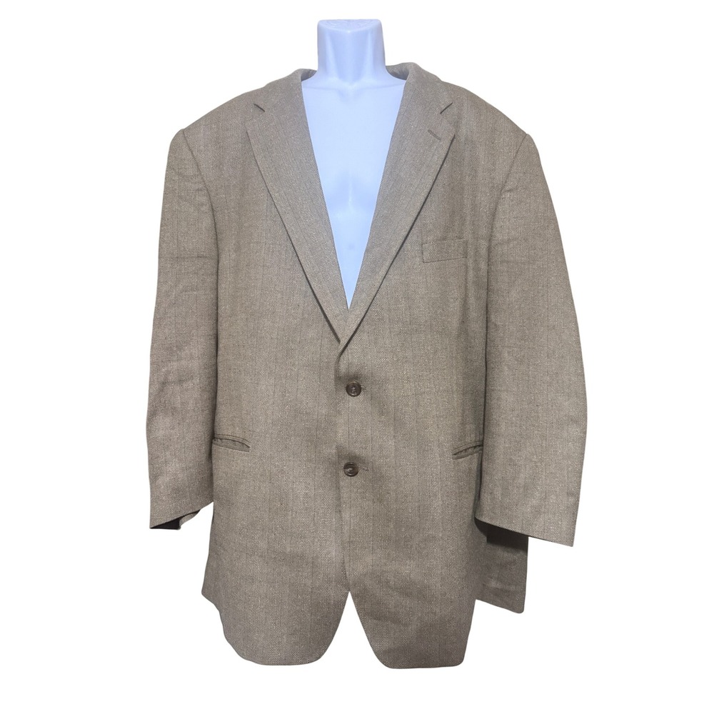 Chaps Ralph Lauren Mens Herringbone Blazer Jacket Brown Silk Wool Vintage 90s 52